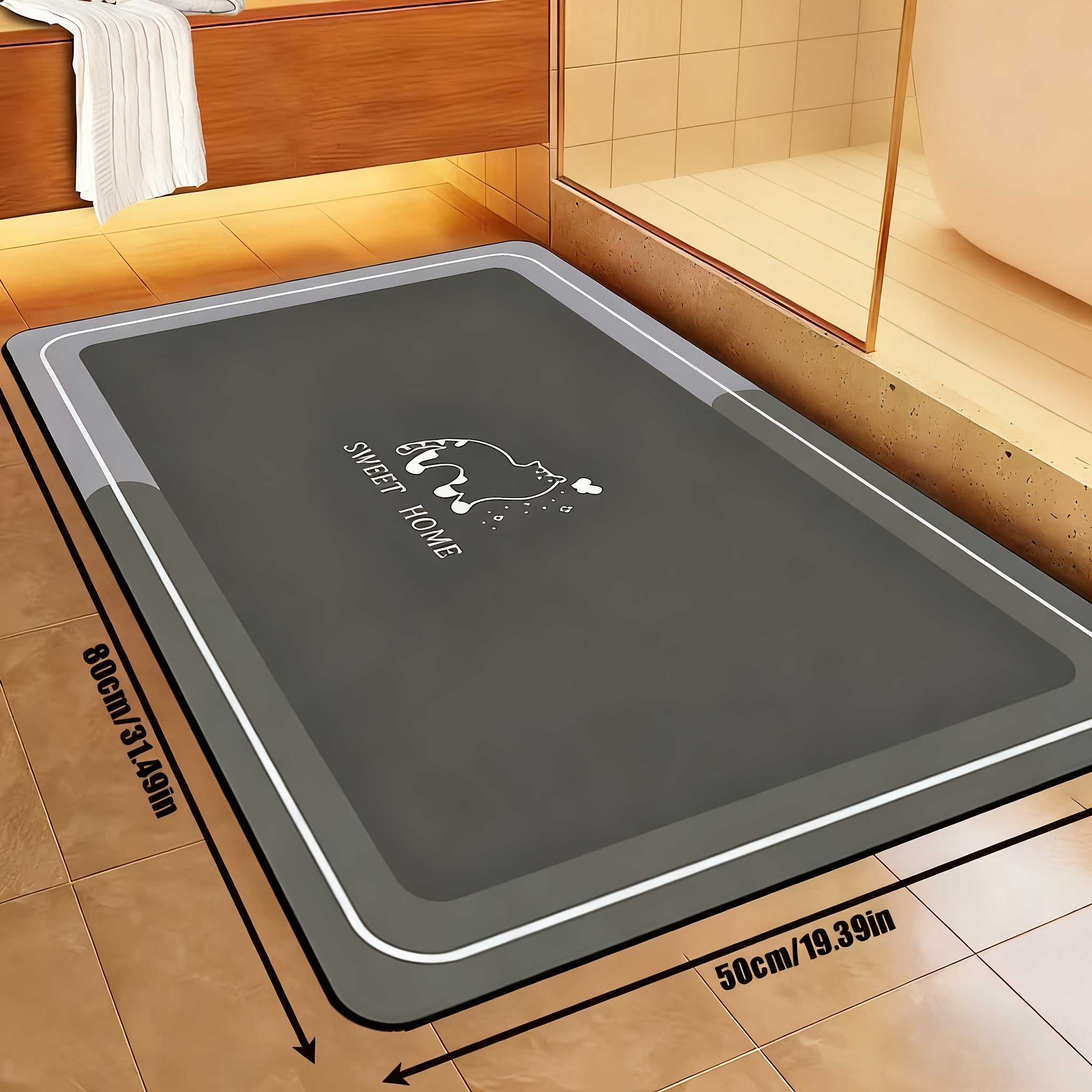 TEMU 1-2pcs, 2000g-m² Diatomite Bath Mat, Washable, Quick-dry Non-slip, Wall Adhesive For , Suitable For Bathroom And Shower Room, Home Decor, Ideal