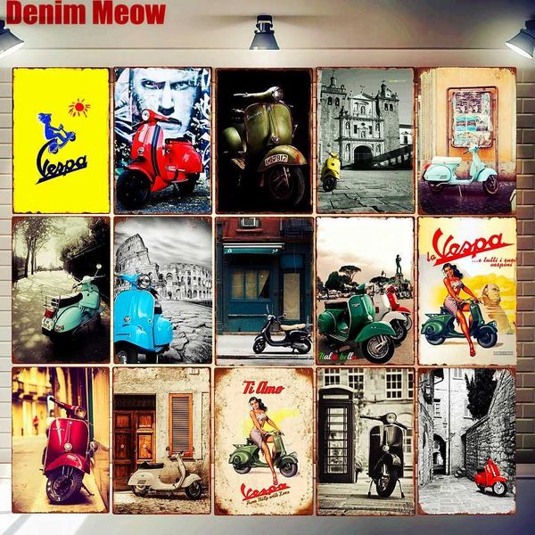 High Quality Vespa retro tin logo cars motorcycles metal art posters bars garages wall decorations Moto Clube Faro retro home decor T250118