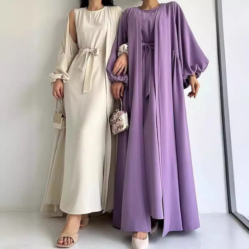 (443) Customized Women Tie Waist Loose Outerwear Long Robe