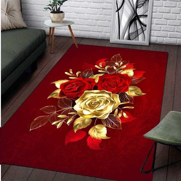 Red Roses Printing Carpet for Living Room Decor Sofa Table Large Area Rugs Bedroom Bedside Foot Pad Bathroom Anti-slip Floor MatY240729