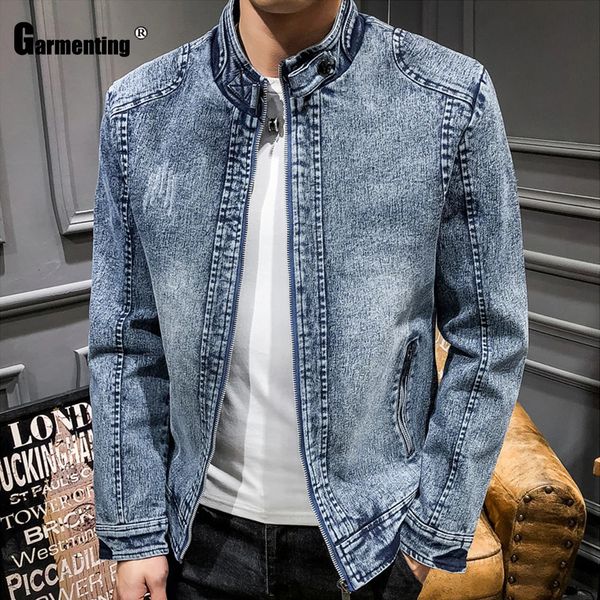 Garmenting Men Demin Jackets Trendy Autumn Winter Mandarin Collar Outerwear Zipper Up Demin Jacket Slim Fitted Male Clothes 241220