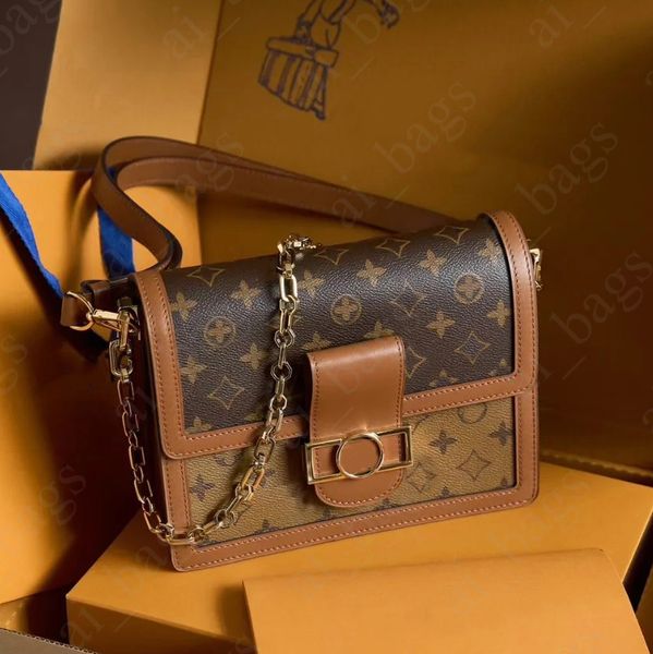 Designers Bags Genuine Leather Dauphine Luxury Wallet Mini Purses Crossbody Brown Flower HandBag Chain Leather Shoulder Bags Luxurys HandBag