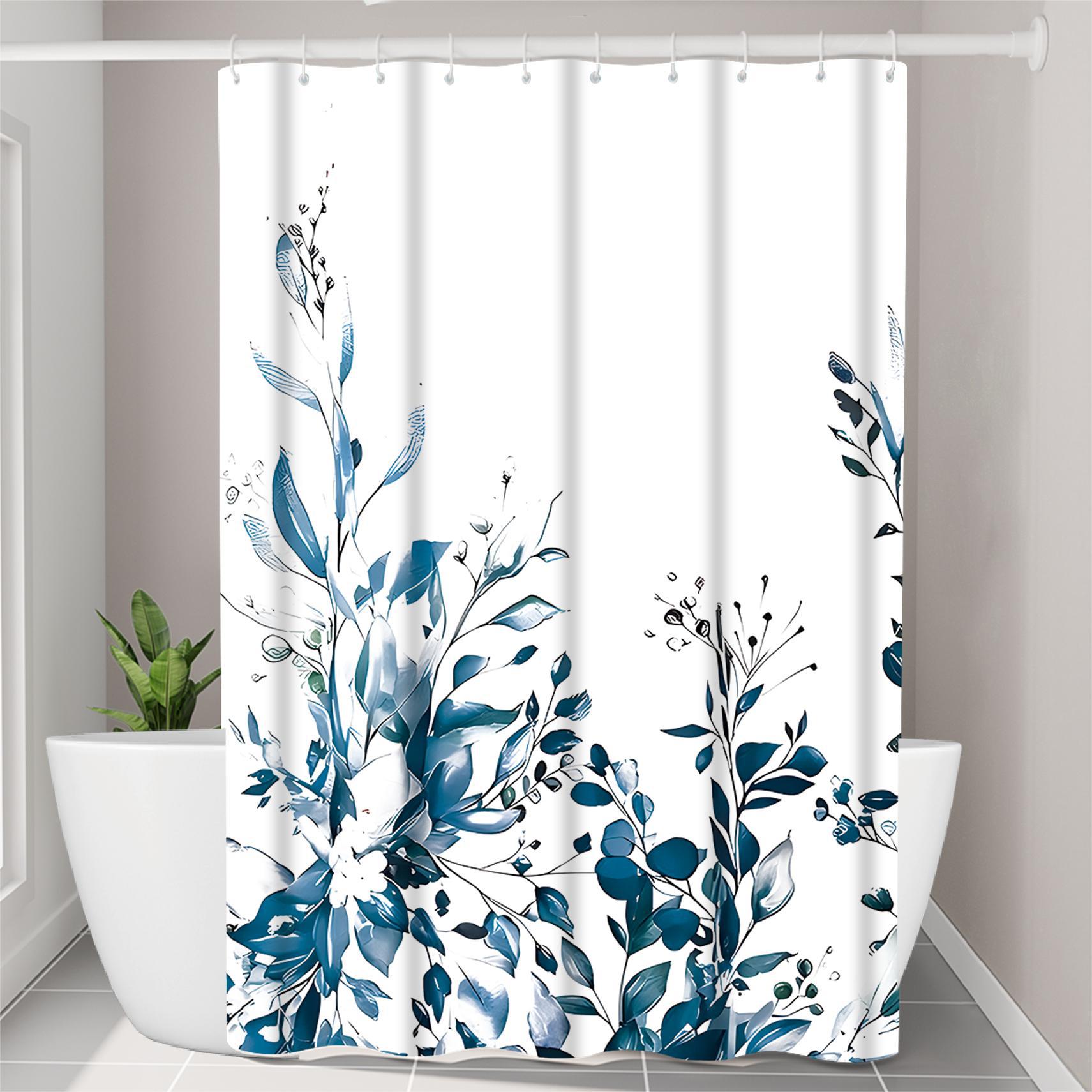 YL-36940 Manufacturer Spot Digital Printed Fabric Shower Curtain Waterproof Thickened Bathroom Partition Curtain Free Hook Cross-border Supply