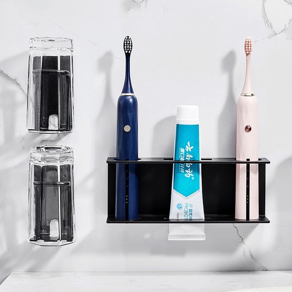Toothbrush Holders Wall Mounted Electric Toothbrush Holder Black Toothpaste Holder For Bathroom Shelf White Storage Rack For Home Drop 22120