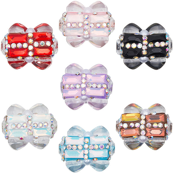 10Pcs Polymer Clay Pave Rhinestone Rectangle Beads with Resin Heart