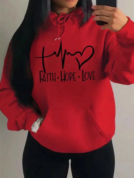 Faith Hope Letra Letra Gráfica Mulheres Mulheres Hoody Street Casual Soletom Selto Autumn Fleece Hip Hop Hop Oneck Clothing feminino 241112