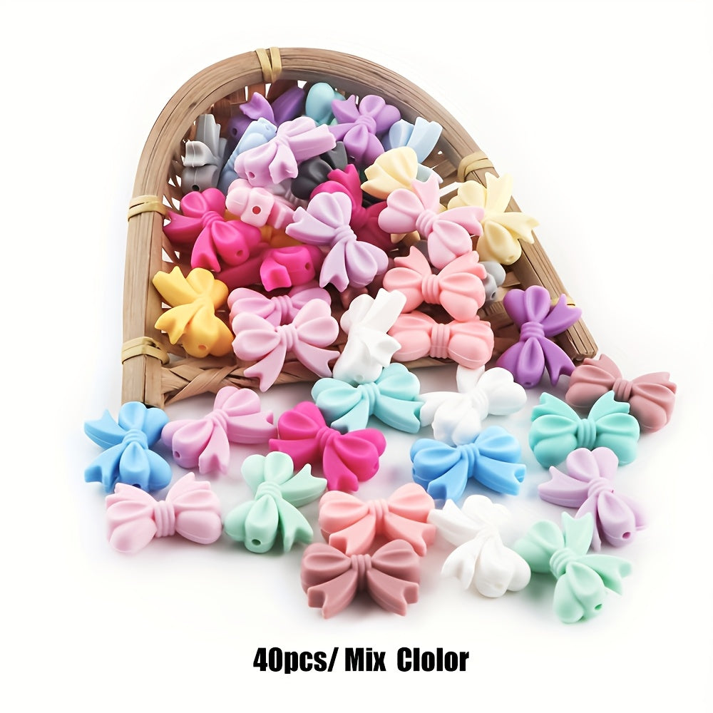 TEMU 20-40pcs Silicone Bow Beads, In A Of Colors, Suitable For Key Chains, Pendants, Jewelry Making, Holiday Christmas Decoration