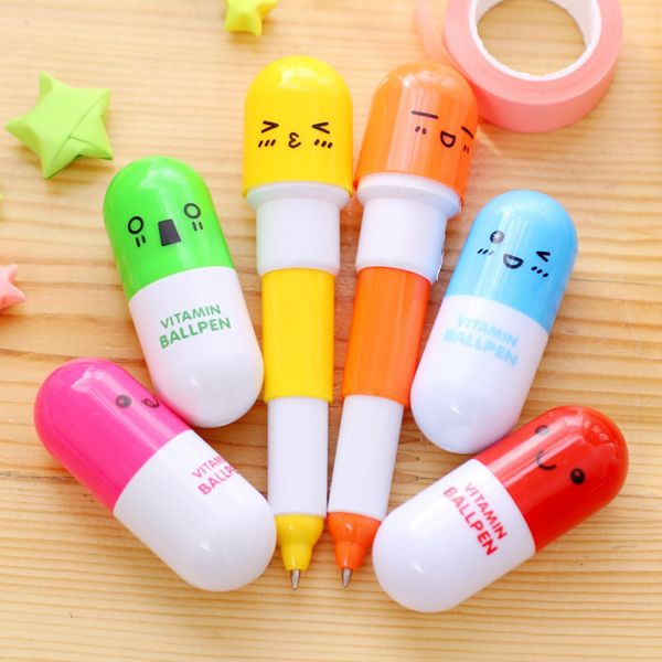 Creative Pens Cute Smiling Face Pill Design Ball Point Pen Novelty Stationery Telescopic Capsule Ballpen For School Use 1166