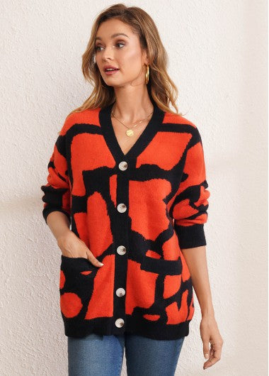 Modlily Button Up Pocket Design Long Sleeve Cardigan - L