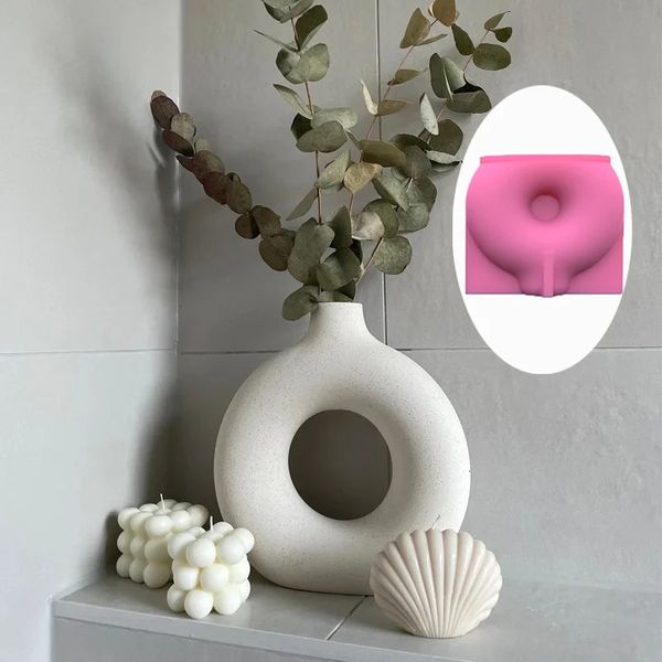 Large Unique Household Arch Vase Mold For Succulent Flower Donut Flowerpot Silicone Mold Concrete Mould For Gypsum Planter 240113