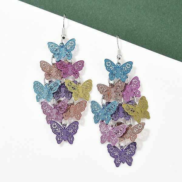 Boucles d'oreilles pendantes papillon en acier inoxydable 430
