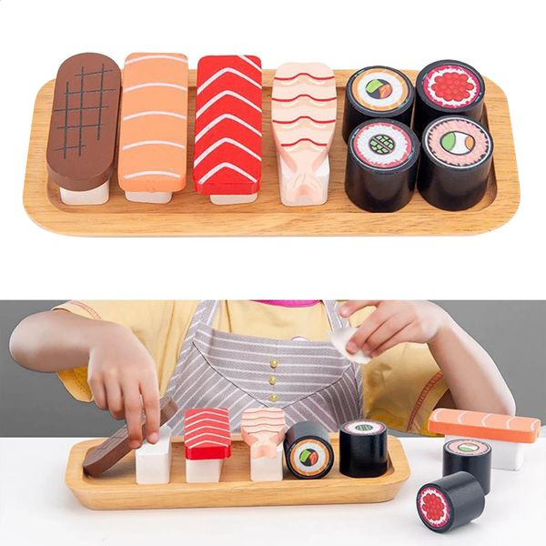 Children Kitchen pretend play Role Sushi Toys Wooden Food Set Pretend Play Food Set Accessories for kids toys 250109