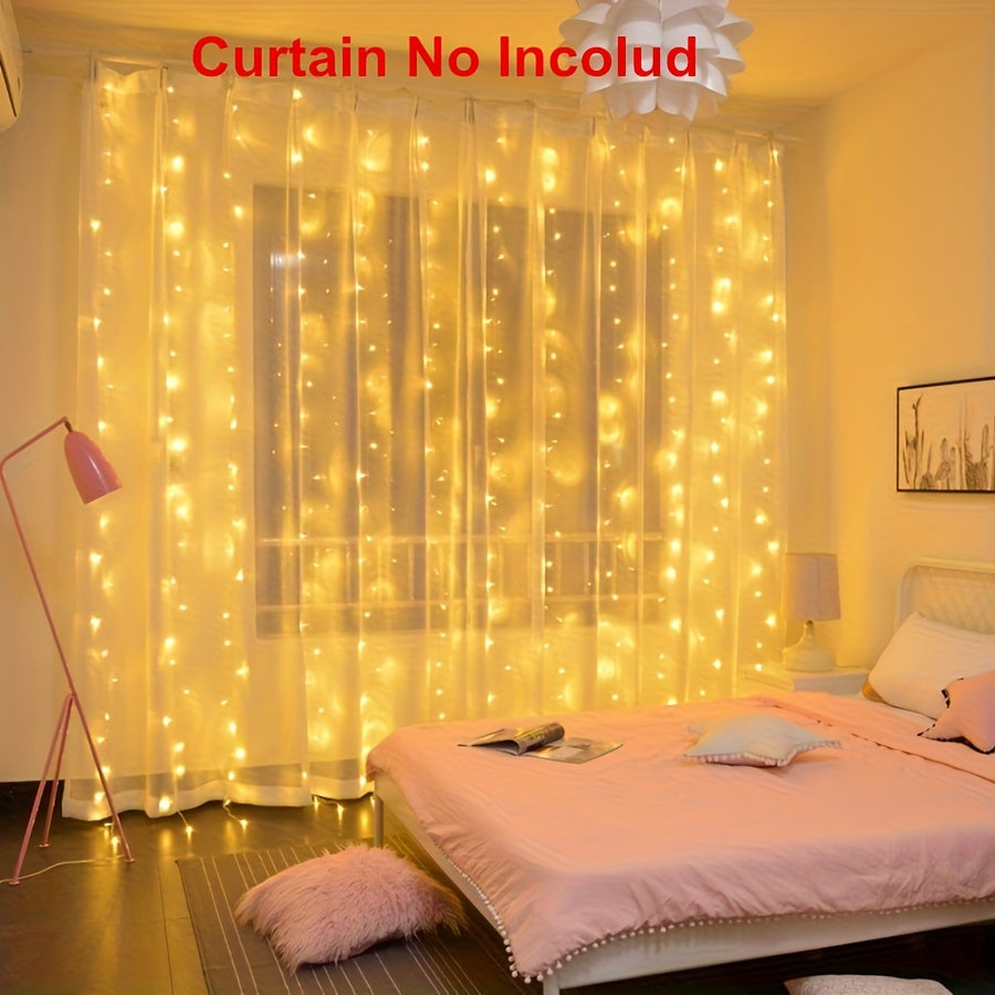 TEMU Led Fairy Light Curtain, Width 6m-19.6ft Height -9.8ft, Usb Powered, 8 String Lights With Remote, For Christmas, Wedding, Thanksgiving,