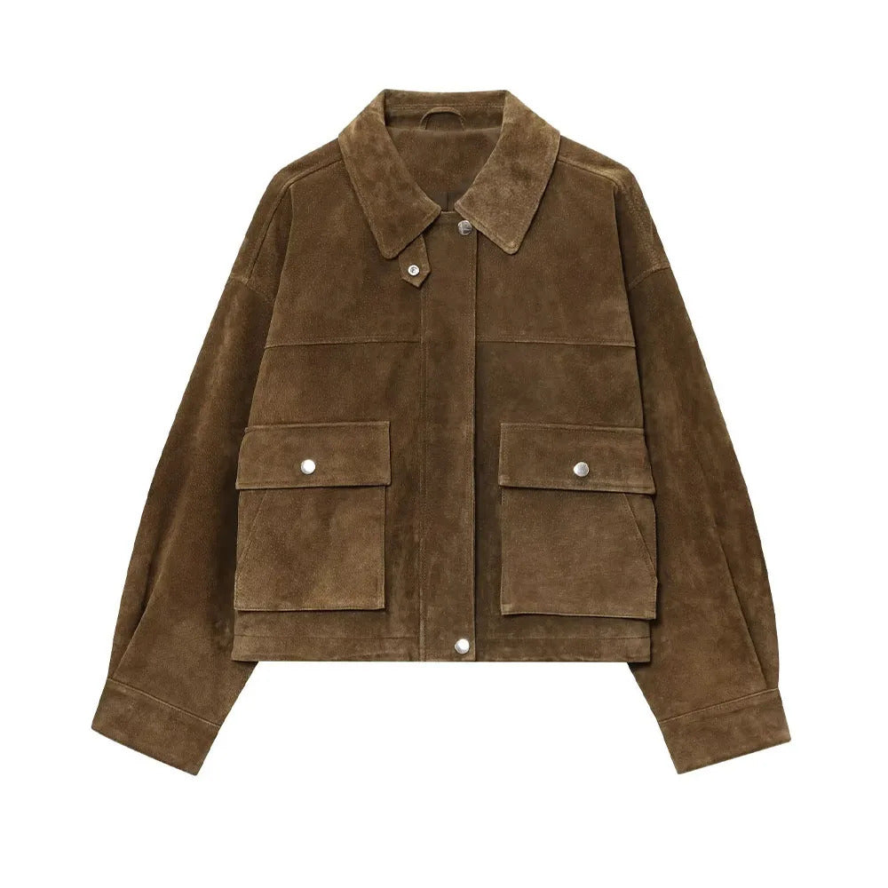 TRAF Women Autumn 2025 Fashion Faux Leather Bomber Jacket Retro Long Sleeve Chic Laps Outerwear Mujer 250905