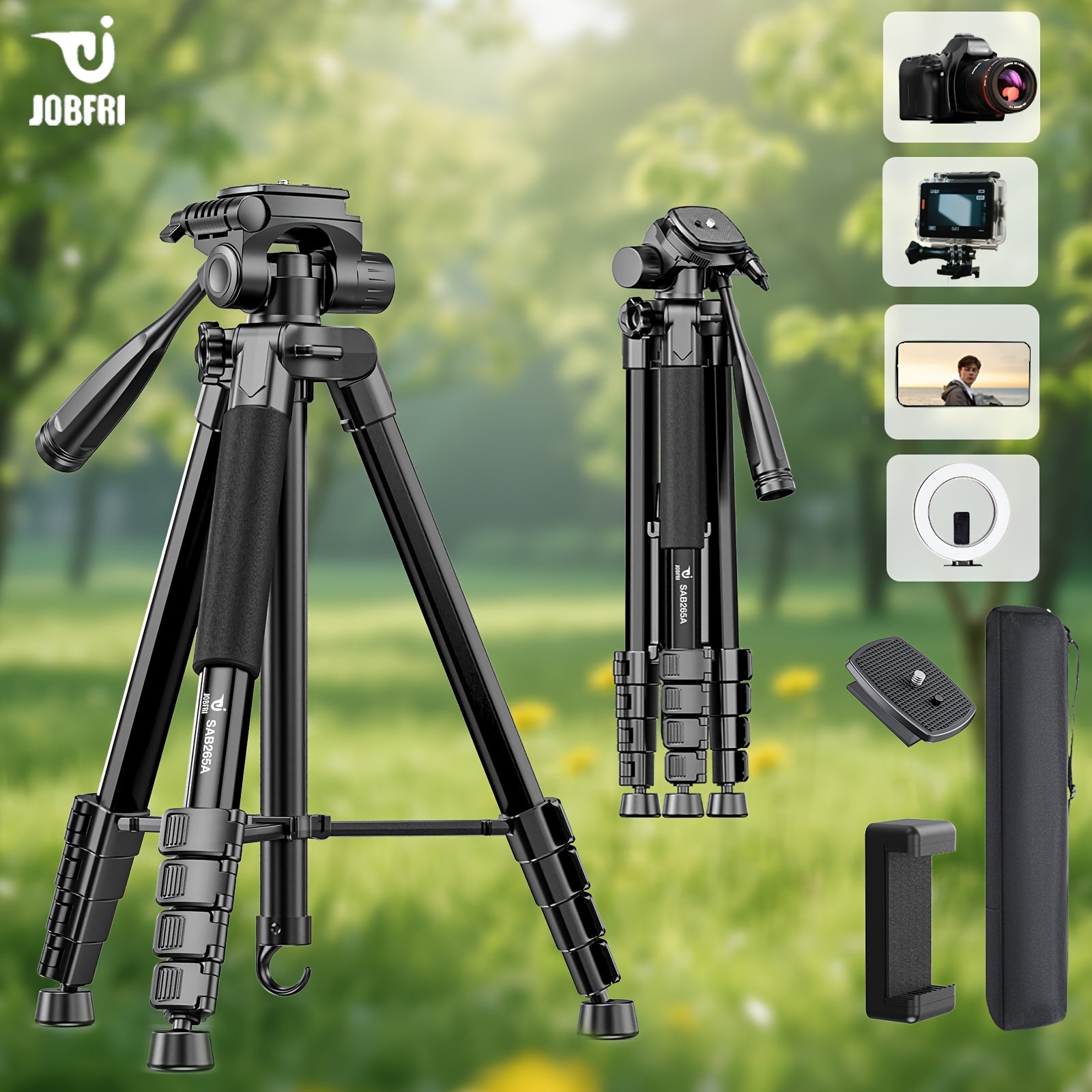 TEMU Jobfri Aluminum Tripod, 71-inch Professional Tripod For Camera And Phone, Release Plate, Phone Clip, Carrying Bag For Dslr Cameras, Cell Phones,