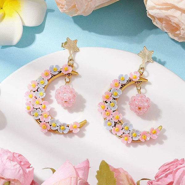 Boucles d'oreilles pendantes en perles de verre et lune