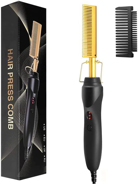 2 in1 Hair Electric Fast Heating Portable Travel Anti-Scald Beard Straightener Press Comb 240327
