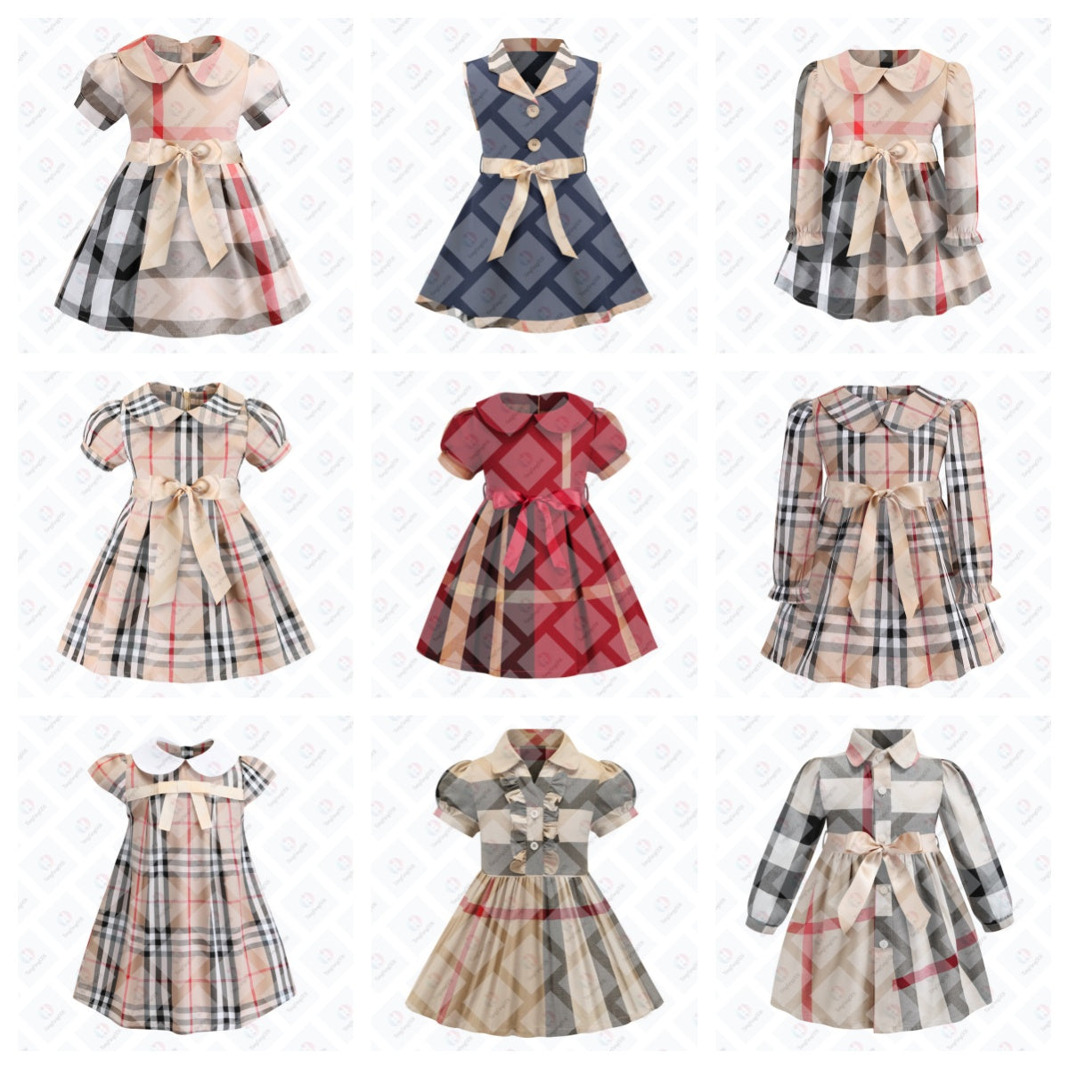 2025 Kids Plaid Long Sleeve short sleeve Dress Turn-Down Collar Skirt-Style Outfits for Baby Girls - Spring summer Fall Seasonal Clothing