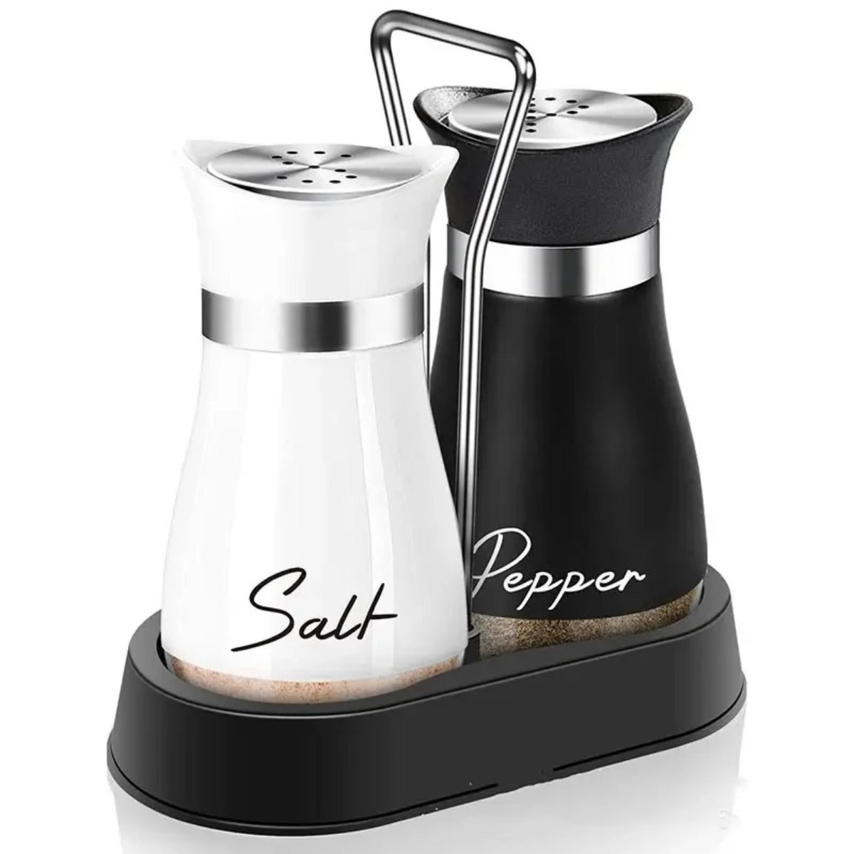 TEMU 3pcs Glass Spice Jar Set With Adjustable Pour Holes - Refillable Salt & Pepper Shakers With Stand For Kitchen Organization