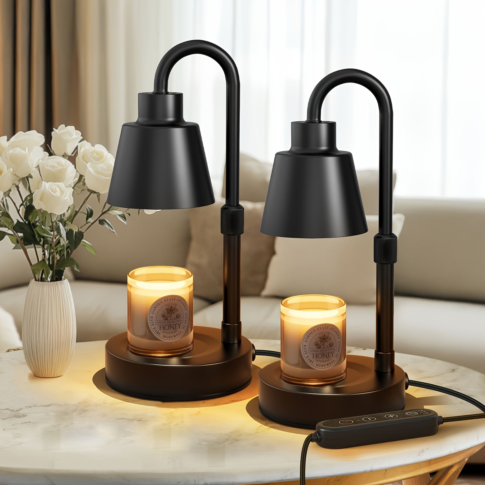 TEMU 2pcs Black Timered Electric Candle Light, Suitable For Jars Of Wax Warm Candles With 2 Bulbs Adjustable Height Candle Light, Gift