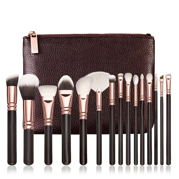 new high quality Makeup 15PCS-Set Blender Tools BrushWith PU Bag Professional Brush For Powder Foundation Blush Eyeshadow ajrcmax