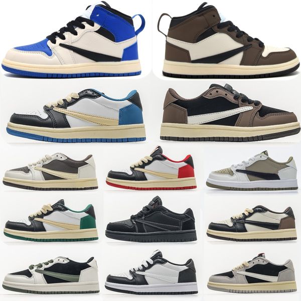 Jumpman 1s Kids shoes mocha 1 toddlers sneakers 4Y 5Y boys girls basketball trainers kid youth Reverse Mocha Olive Black Phantom designer bl
