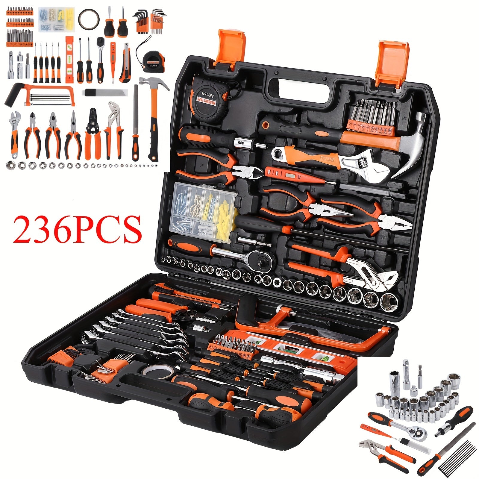 TEMU 236 Piece Mechanic Tool Set And Socket Wrench Set, Sae And Metric Household Hand Tool Kit, Constructed, Home-auto Repair Tool Sets With Storage