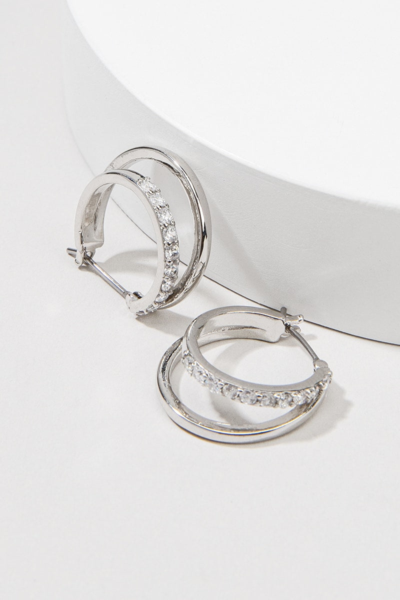 Women's Amerie CZ Metal Double Hoops in Silver by Francesca's - Size: One Size