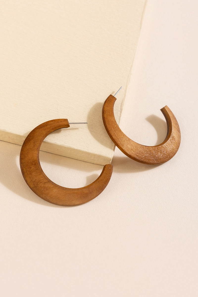 Women's Nick Wide Wooden Hoops in Brown by Francesca's - Size: One Size