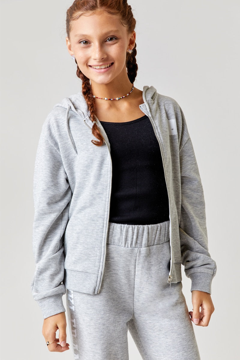 Girl's franki Frenchie Zip Hoodie  in Heather Gray by Franki by Francesca's - Size: 8