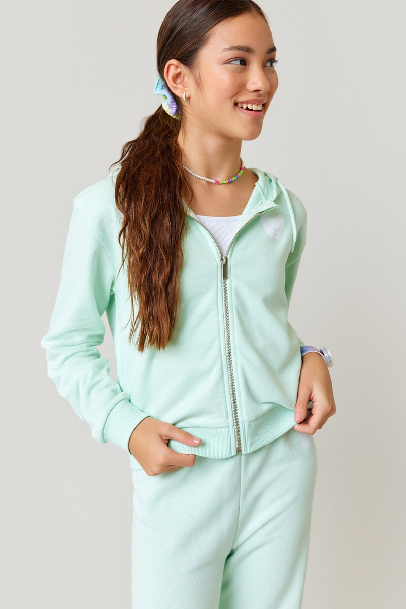 Girl's franki Frenchie Zip Hoodie  in Mint by Franki by Francesca's - Size: 7