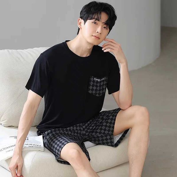 2024 Mens Summer Casual Sleepwear Sets Homewear Suits 2pcs Modal T-shirt and Shorts Oversized Pajamas Male L-5XL Pjs pyjamaXJ241227