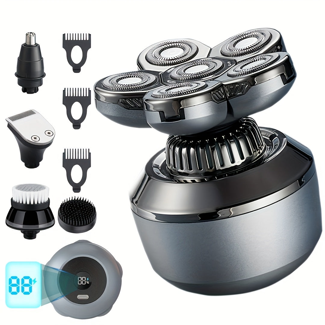 TEMU 5 In 1 Men's Electric Shaver, Head Shaver, Double Mesh, , Type-c Charging, Full Body Wash, With Different Heads To Use Shaving, Haircutting,