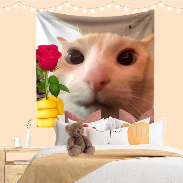 Funny Animal Tapestry Cute Cat Meme Printed Bedroom Dorm Decoration Aesthetics Wall Hanging Background Cloth Sofa BlanketC250205