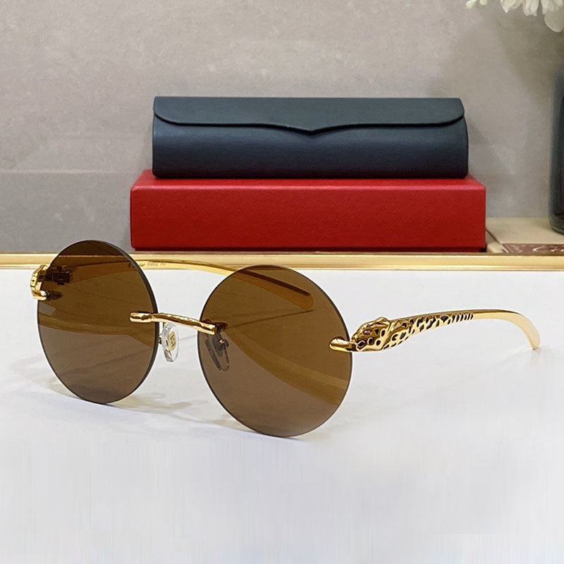 Mens and Womens Designer Sunglasses Leopard Texture Mirror Frame Round Gradient Lens Fashion Carti Glasses Gold Metal Frame Frameless Driing Eyeglas