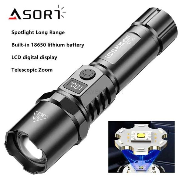 Portable Spotlight Long Range 30W Lightweight LED Flashlight Type-C Built-in 18650 Battery Telescopic Zoom LED Tactical TorchCL240718