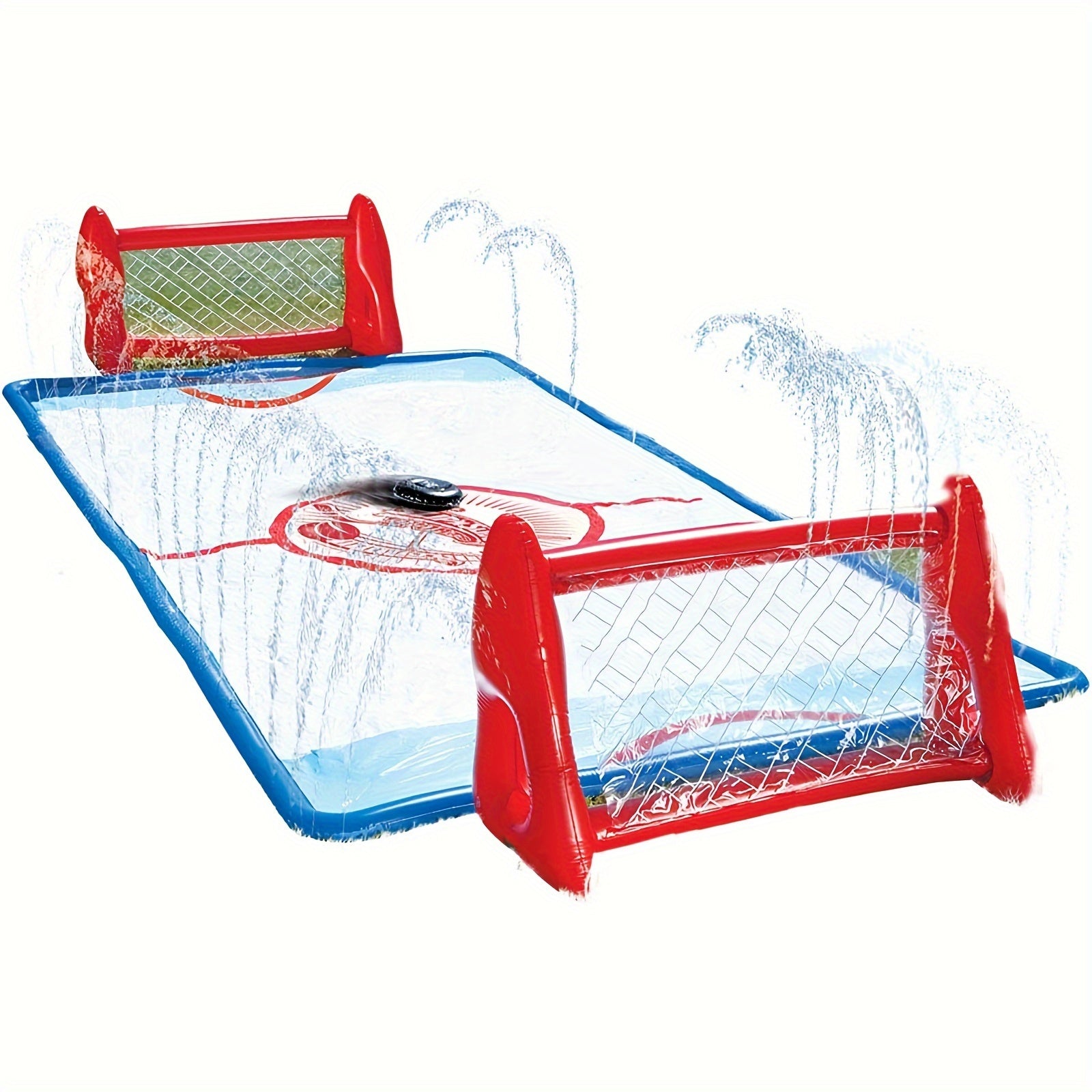 TEMU -o Slip N Slide Water Knee Hockey Goals Set For Lawn Backyard Includes 2 Inflatable Hockey Goals 2 Hockey Sticks 1 Inflatable Puck