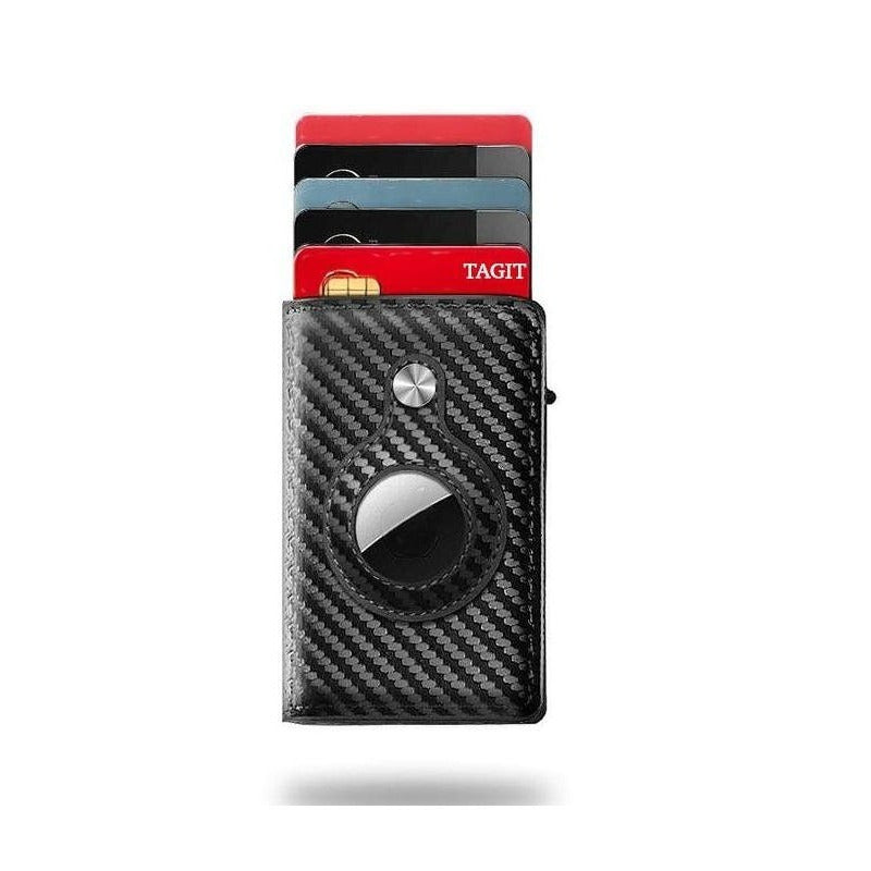 TEMU Smart Wallet For Men – -up Wallet With Rfid Blocking, Minimalist Credit Card Holder Compatible With Airtag – Carbon-fiber Black- Airtag Not