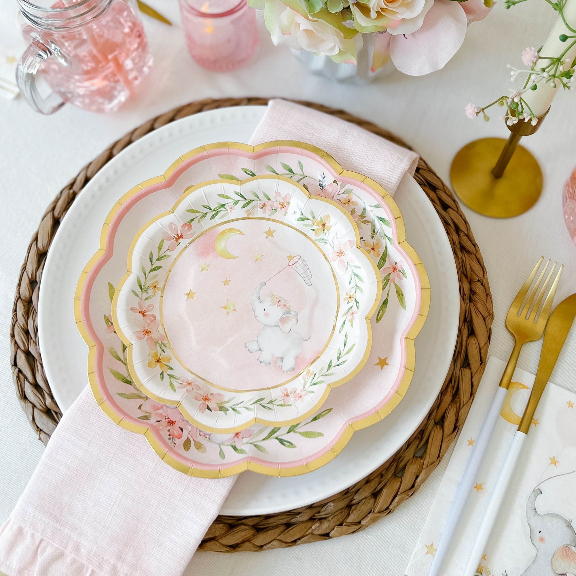 Pink Elephant Baby Shower 7 in. Premium Paper Plates (Set of 16)