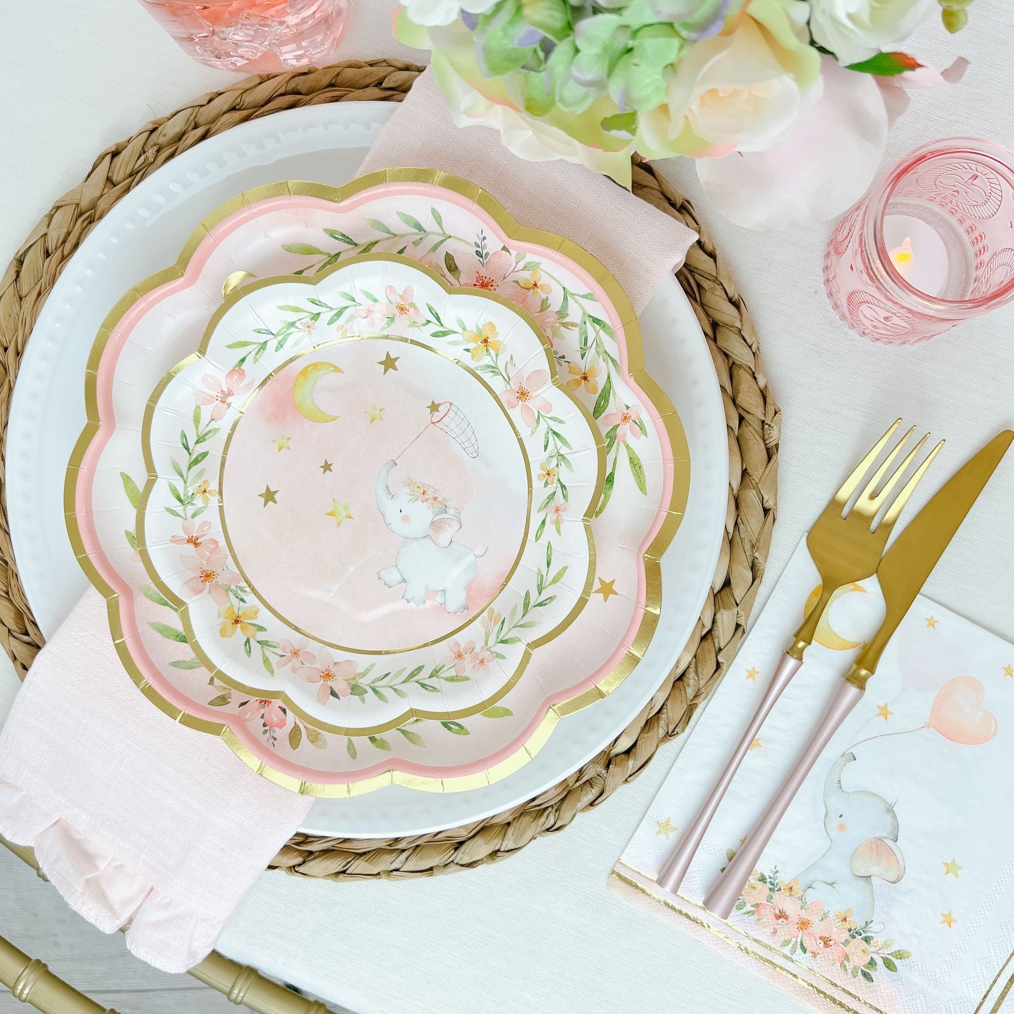 Pink Elephant Baby Shower 9 in. Premium Paper Plates (Set of 16)