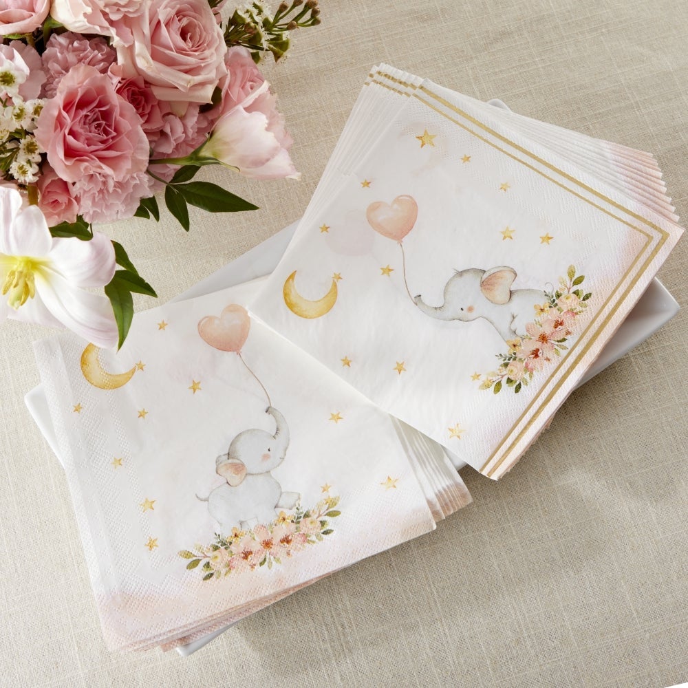 Pink Elephant Baby Shower 2 Ply Paper Napkins (Set of 30)