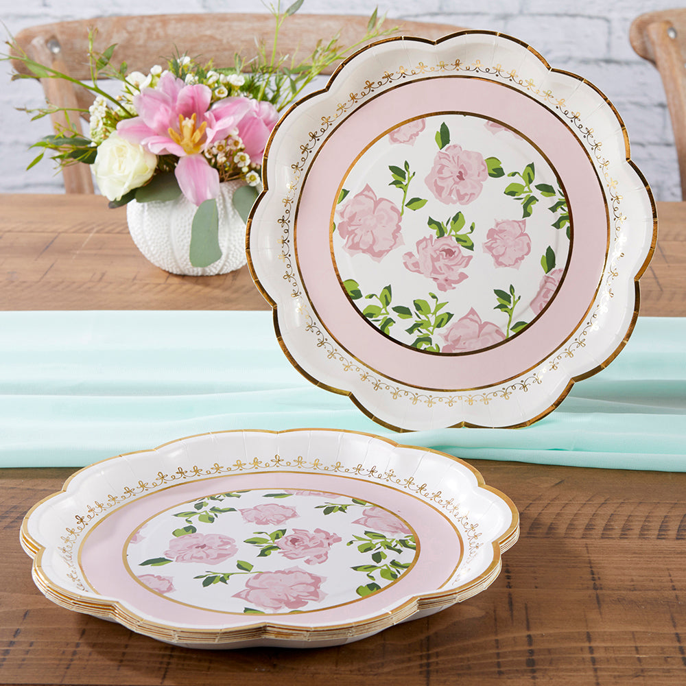 Tea Time Whimsy 9 in. Premium Paper Plates - Pink (Set of 16)