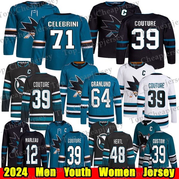 #71 Macklin Celebrini San Jose hockey jersey #39 Logan Couture Nico Sturm Brent Burns Mackenzie Blackwood Macdonald Calen Addison Patrick Ma
