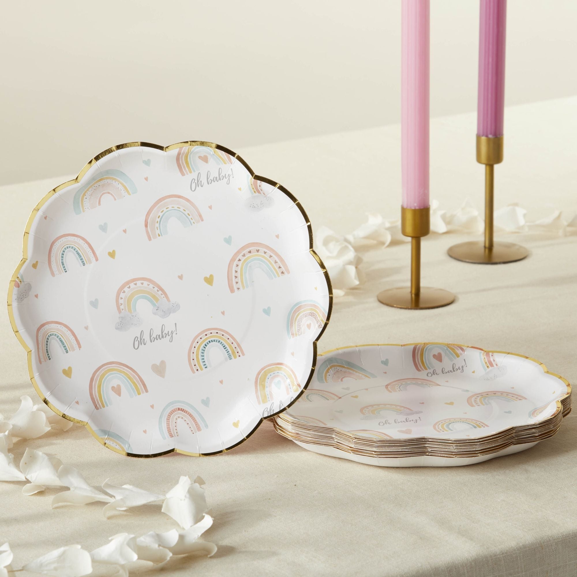 Boho Rainbow Baby 9 in. Premium Paper Plates (Set of 16)