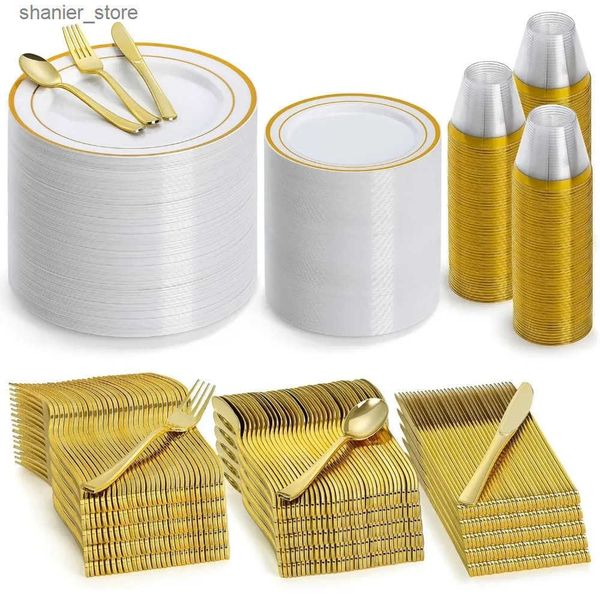 Disposable Dinnerware 600 Pieces Plastic Dinnerware for 100 Guests Disposable Plastic Plates for Party Wedding Birthday L240910