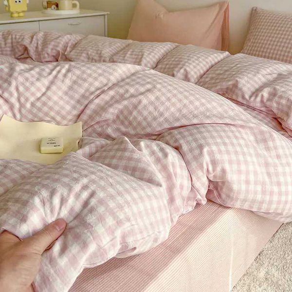 Pink Solid Bedding Set No Filler Fashion Duvet Cover Flat Sheet Pillowcase Full Queen Size Hotel Home Soft Bed LinensXJ241015