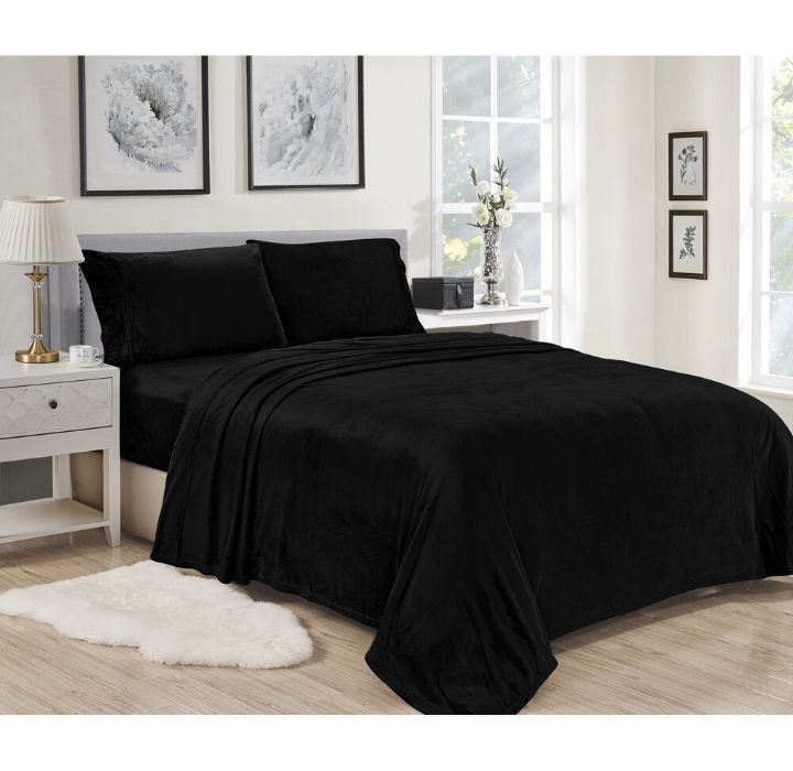 Noble House Lavana Microplush Fitted Sheet-Pillowcase Set - Twin - Black