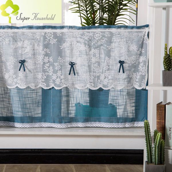 American Pastoral Half Curtain Hemp Sheer Lace 1pcs Rod Pocket Short Curtains for Kitchen Door Window Valance Decoration