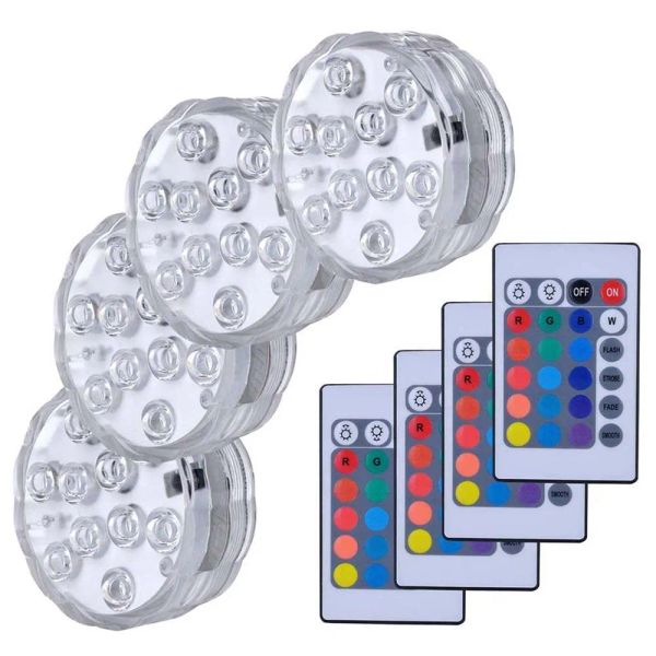 RGB Submersible Led Lights Battery Operated Underwater Spot Lights With Remote Outdoor Vase Bowl Pond Garden Party Decoration D2.0 LL