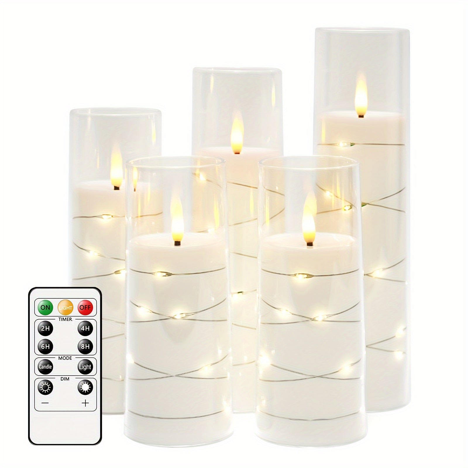 TEMU Kakoya Flameless Candle Battery Operated, 5 Acrylic Flickering Led Candles With Remote Control, Flameless Pillar Candle With Embedded Star